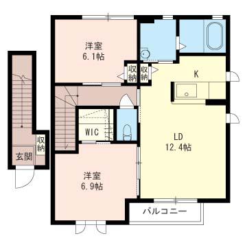 ドルチェB棟(2LDK/2階)の間取り写真