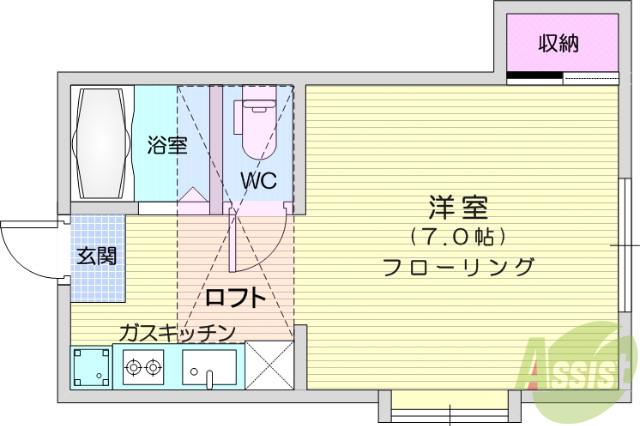 ホワイトキャッスル14番館(1K/2階)の間取り写真