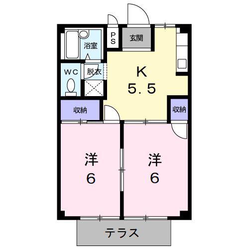アーバンハイツC(2K/1階)の間取り写真