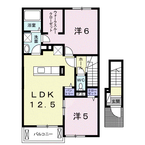 シャトレ・カズA(2LDK/2階)の間取り写真