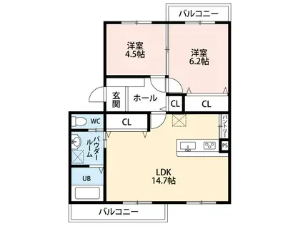 ベラージオ(2LDK/3階)の間取り写真