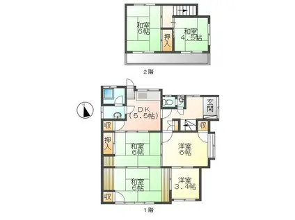 JR宇野線 妹尾駅 徒歩12分 2階建 築57年(5K)の間取り写真
