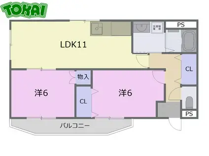 クレベール(2LDK/2階)の間取り写真