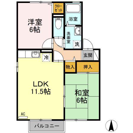 フリーデン山川(2LDK/2階)の間取り写真
