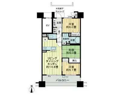 サーパス倉敷鶴形(3LDK/4階)の間取り写真