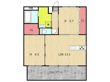 J.FEEL高千穂通(2LDK/7階)の間取り写真