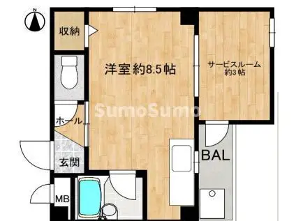 斉部ビル(1DK/2階)の間取り写真