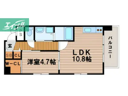 カーサあくら通(1LDK/2階)の間取り写真