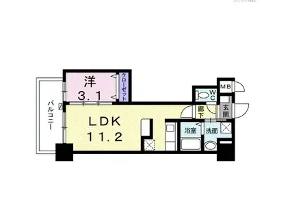 ルピナス天神(1LDK/7階)の間取り写真