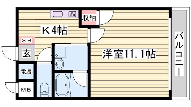 リオンドール(1K/4階)の間取り写真