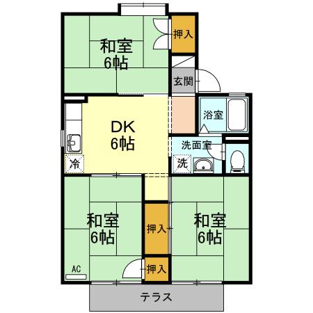 セジュールHANANO B(3DK/1階)の間取り写真