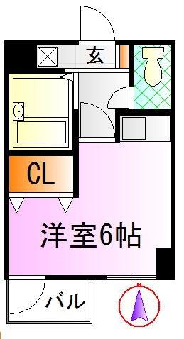 小田急江ノ島線 鵠沼海岸駅 徒歩1分 4階建 築27年(ワンルーム/2階)の間取り写真