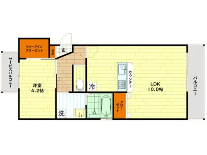 ウェルスクエア都島中通(1LDK/2階)の間取り写真