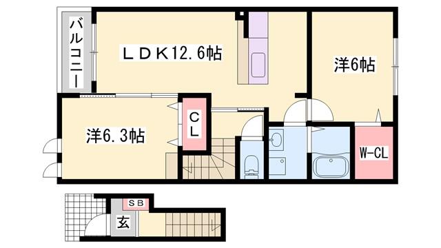 ヌーベル・ヴァン B棟(2LDK/2階)の間取り写真