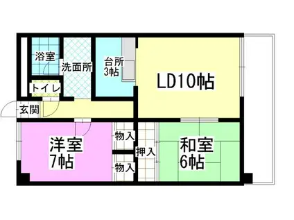 シャローム下中野(2LDK/3階)の間取り写真