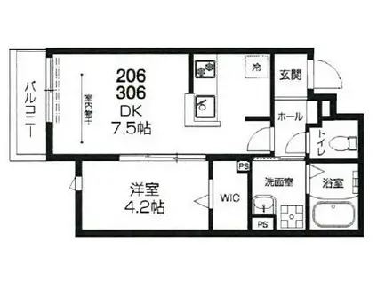 ラシーネ赤塚(1DK/3階)の間取り写真