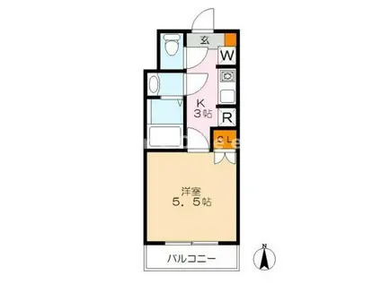 蕨テラス(1K/2階)の間取り写真