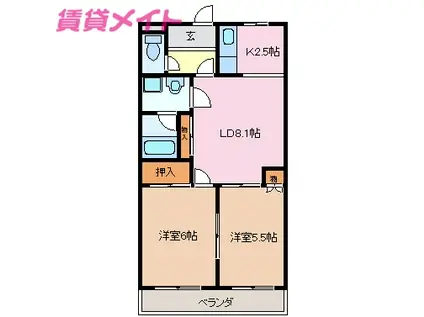 リヴァージュ四日市(2LDK/1階)の間取り写真