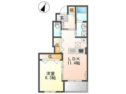 ルミナス ケイポート(1LDK/1階)の間取り写真