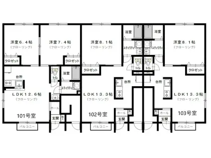 宮城県仙台市青葉区 2階建 築2年(1LDK/1階)の間取り写真