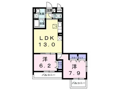 アリーサコート セント(2LDK/1階)の間取り写真