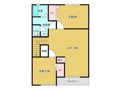 ラ・ポールメゾン北野 B棟(2LDK/2階)の間取り写真