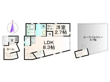 PORTEII(1LDK/2階)の間取り写真