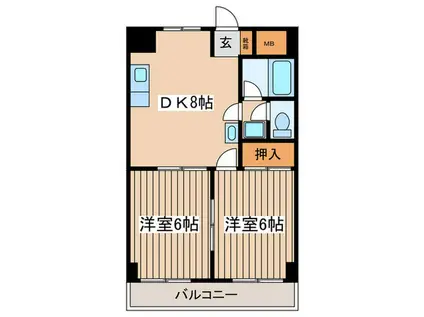 リバティヒルズ長谷川(2DK/7階)の間取り写真