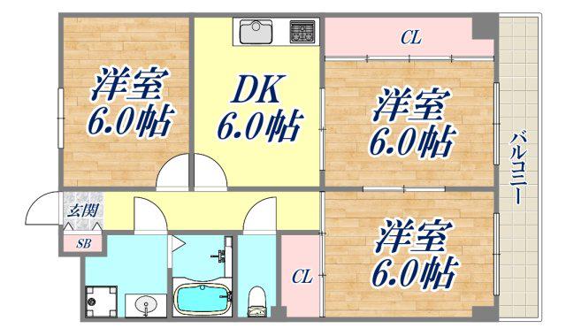 アーバンステージ小林(3DK/2階)の間取り写真