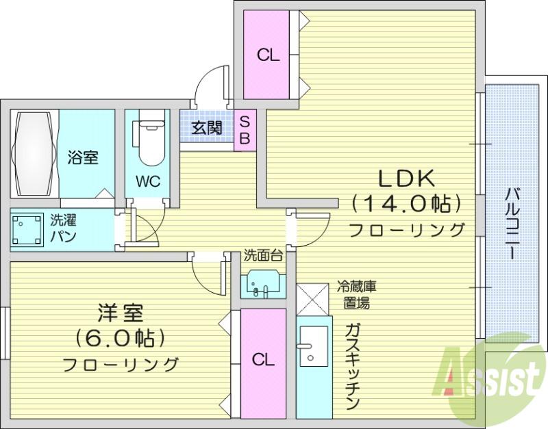 リブレスト鈎取 Ⅲ(1LDK/1階)の間取り写真