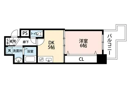 クレール宿院(1DK/6階)の間取り写真