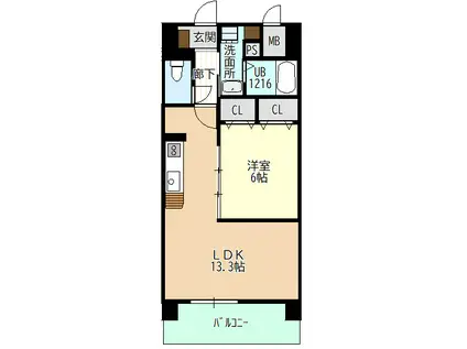ぺローサ(1LDK/4階)の間取り写真