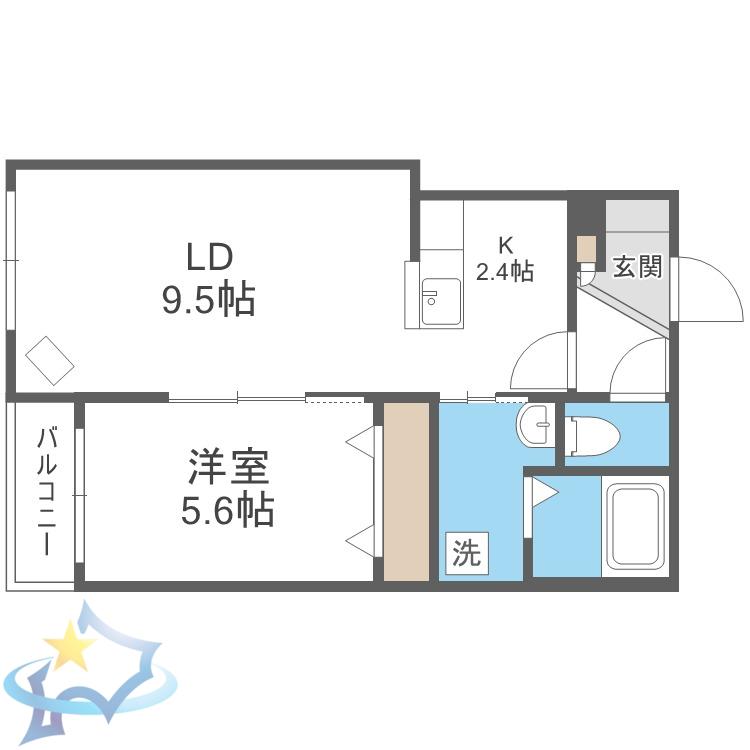 グランスター9(1LDK/4階)の間取り写真