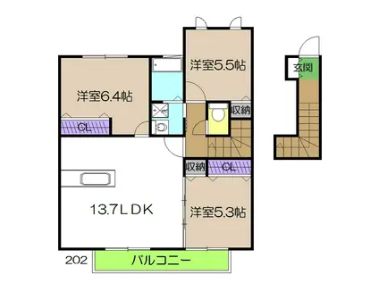 シャーメゾン中久万B棟(3LDK/2階)の間取り写真