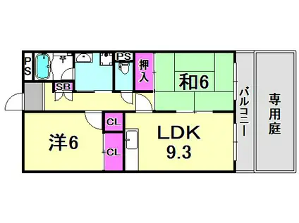 レガシー塚口(2LDK/4階)の間取り写真