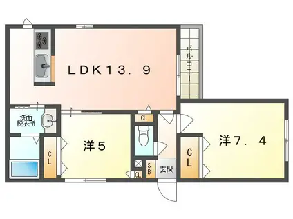 メゾン中野(2LDK/2階)の間取り写真