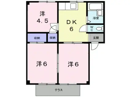シティハイツ山田B(3DK/1階)の間取り写真