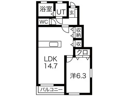 ニューメゾンII(1LDK/1階)の間取り写真