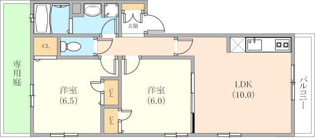 ハイム芦屋西(2LDK/1階)の間取り写真