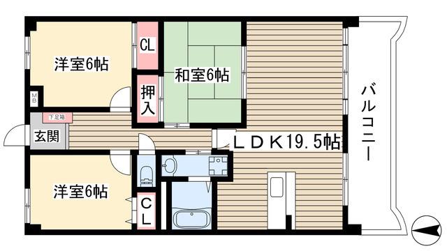 アルカディアIII(3LDK/1階)の間取り写真