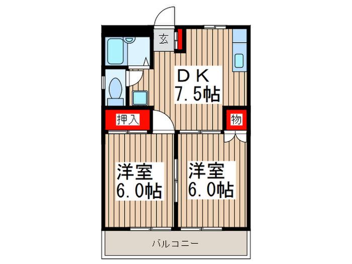 シャトー河野1(2DK/1階)の間取り写真