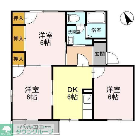 ライフタウニーA街区2号棟(3DK/2階)の間取り写真
