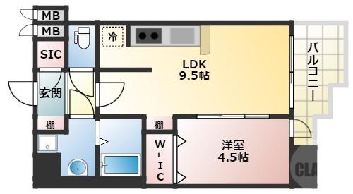 スプランディッド新大阪V(1LDK/9階)の間取り写真