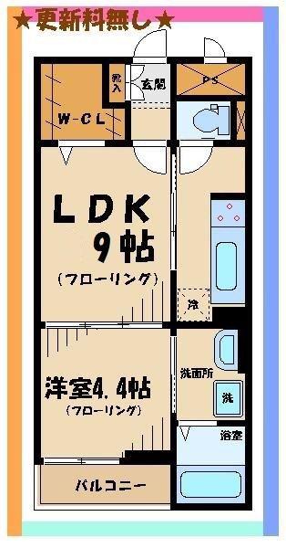 パレスアムール2(1DK/1階)の間取り写真