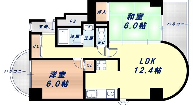 ノイメゾン京町堀(2LDK/3階)の間取り写真