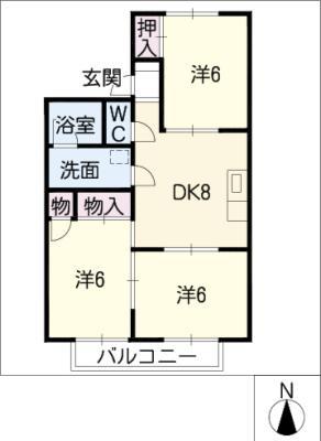 臼井南コーポI(3DK/2階)の間取り写真
