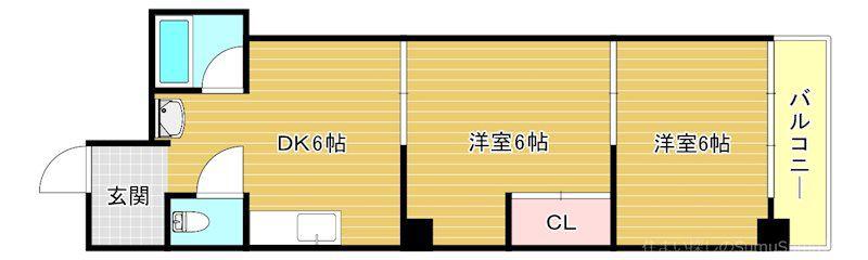 エフアールみなと通(2DK/6階)の間取り写真