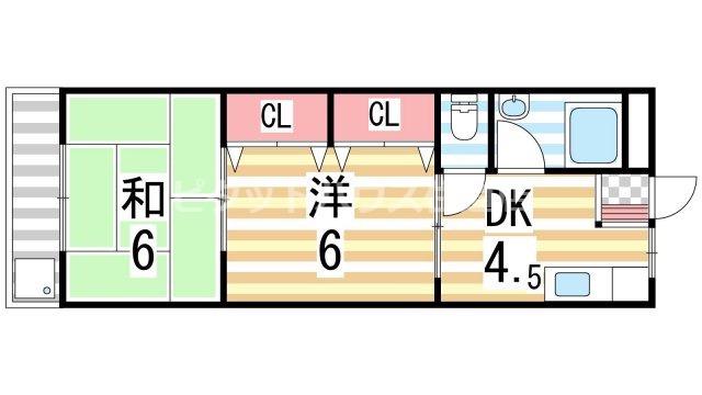 河西コーポ(2DK/2階)の間取り写真