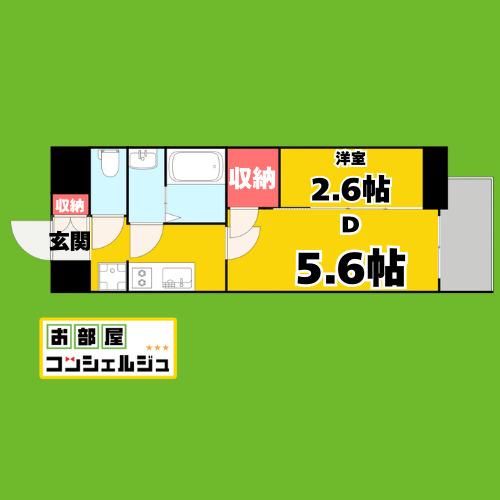 エステムコート名古屋新栄VI アートテラス(1DK/6階)の間取り写真