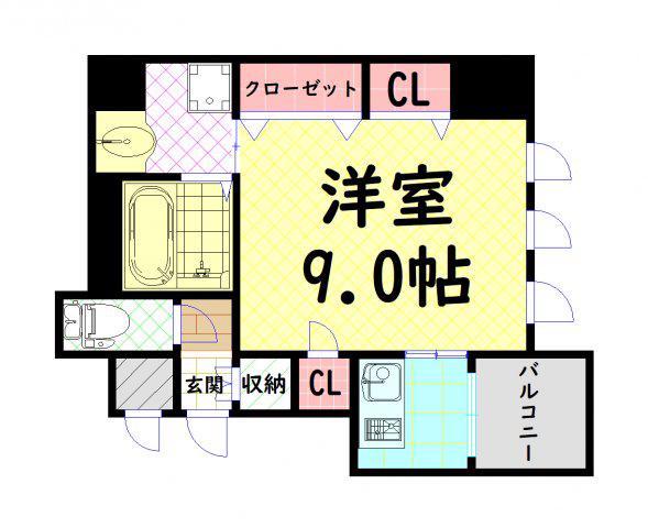 PARK HILLS 北堀江 LA MODA(1K/2階)の間取り写真